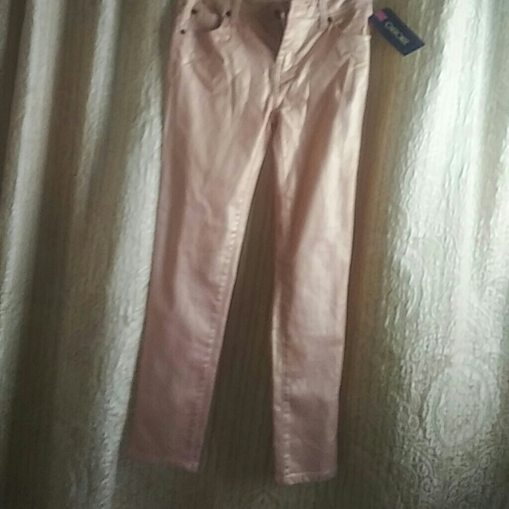 Girls super skinny pink metallic jeans